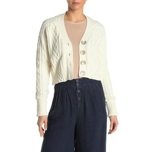 FAHERTY M White Julianne Cable Crop Cardigan